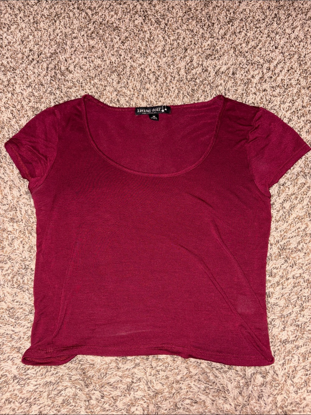 living doll Burgundy Scoop Neck Short Sleeve Crop Top